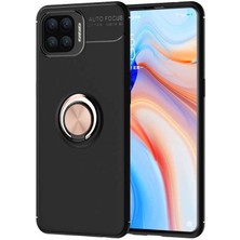 Kvy Oppo Reno 4 Lite Yüzüklü Manyetik Ravel Kılıf Nano Ekran Koruyucu Full Setsiyah Bronz