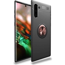 Kvy Samsung Galaxy Note 10 Yüzüklü Manyetik Ravel Kılıf Siyah Bronz