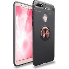 Kvy Huawei Y7 2018 Yüzüklü Manyetik Ravel Kılıf Nano Ekran Koruyucu Full Setsiyah Bronz