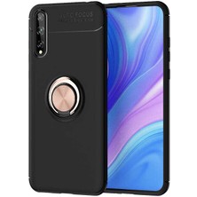 Kvy Huawei Y8P Yüzüklü Manyetik Ravel Kılıf Siyah Bronz