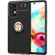 Kvy Samsung Galaxy A72 Yüzüklü Manyetik Ravel Kılıf Nano Ekran Koruyucu Full Setsiyah Bronz