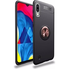 Kvy Samsung Galaxy M10 Yüzüklü Manyetik Ravel Kılıf Nano Ekran Koruyucu Full Setsiyah Bronz