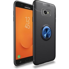 Kvy Samsung Galaxy  J7 Prime 2 Yüzüklü Manyetik Ravel Kılıf Siyah Mavi
