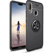 Kvy Huawei P Smart 2019 Yüzüklü Manyetik Ravel Kılıf Siyah