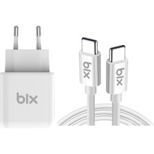 Bix BX-PD25TA 25W Pd Hızlı Şarj Adaptörü + Type-C’den Type-C’ye Kablo.