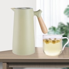 Prettyia Çift Duvarlı Kahve Carafe Yalıtımlı Vakum Şişesi 24 Saat Isı Tutma Kapaklı Ahşap Saplı 1l Su Isıtıcı Şişe - Yeşil (Yurt Dışından)