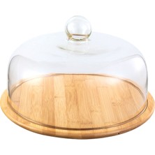 Prettyia Cam Kapak Servis Tepsi Cloche Dome Bambu Peynir Kurulu Depolama Kek Standı - 29 cm (Yurt Dışından)