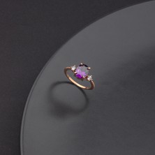 Miavi Silver 925 Ayar Gümüş Ametist Taşlı Nokta Kollu Yüzük