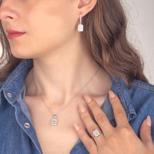 Miavi Silver 925 Ayar Gümüş Baget Taşlı Trapez Takı Seti