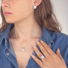 Miavi Silver 925 Ayar Gümüş Baget Taşlı Kare Model Takı Seti