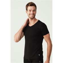 U.S. Polo Assn. 80194 Erkek 2'li Kısa Kol V Yaka Siyah Atlet