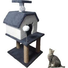 Sdy Pet Kedi Tırmalama Evi Hacıyatmazlı Kedi Evi Minder + Tasma Beyaz - Gri