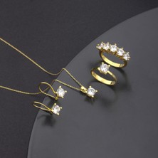 Ravza Gümüş 925 Ayar Gümüş Pırlanta Model Tek Taş Beş Taş Kombin Takı Seti