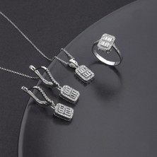 Ravza Gümüş 925 Ayar Gümüş Baget Taşlı Trapez Takı Seti