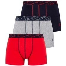 U.S. Polo Assn. 80336 Erkek 3'lü Boxer - Lacivert&kırmızı&grimelanj