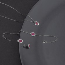 Ravza Gümüş 925 Ayar Gümüş Yakut Taşlı Oval Takı Seti