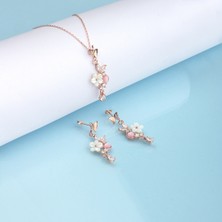 Ravza Gümüş 925 Ayar Gümüş Sallantılı Nergis Çiçeği Kolye Küpe Set