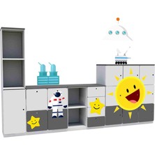 Woody Life Uzay Temalı Çocuk Odası Anaokulu Kreş Dolap Seti