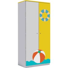 Woody Life 2 Kapaklı Uzun Çocuk Odası Anaokulu Kreş Dolap Yaz Temalı