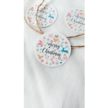 Çikoleyt Design Merry Christmas - Yeni Yıl, Yılbaşı Etiketi - Delikli (4X4CM) 50 Adet