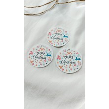 Çikoleyt Design Merry Christmas - Yeni Yıl, Yılbaşı Etiketi - Delikli (4X4CM) 50 Adet
