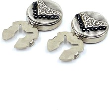 Kravatkolik Gümüş Renk Siyah Taşlı Motif Desen Geçmeli Kol Düğmesi GC64