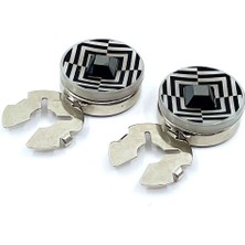 Kravatkolik Gümüş Renk Siyah Taşlı Sedef Motifli Kol Düğmesi GC68