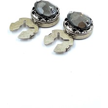 Kravatkolik Gümüş Renk Füme Taşlı Geçmeli Kol Düğmesi GC73