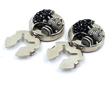 Kravatkolik Gümüş Renk Siyah Taşlı Motif Desen Geçmeli Kol Düğmesi GC76
