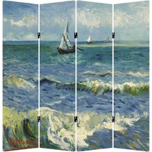 MonoStella Vincent Van Gogh Deniz Manzarası 4 Kanatlı Çift Taraflı Kanvas Paravan 160 x 180 cm Renkli