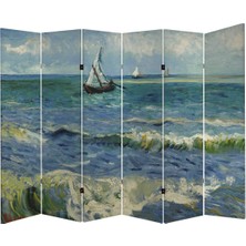 MonoStella Vincent Van Gogh Deniz Manzarası 6 Kanatlı Oda Bölücü Çift Taraflı Kanvas Paravan