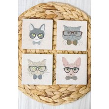 Begoloni 10X10 cm Limra Doğal Taş Uv Baskılı 4'lü Set Dekoratif Hediyelik Bardak Altlığı - Kedi Baskılı