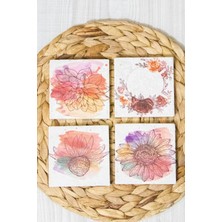 Begoloni 10X10 cm Limra Doğal Taş Uv Baskılı 4'lü Set Dekoratif Hediyelik Bardak Altlığı - Çiçek Baskılı