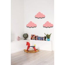 Hellove Pembe Bulut 3 Lü Set Bulut Ahşap Duvar Dekoru Çocuk Odası Süsü