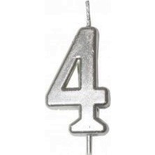 Bal10 Dünyası 4 Yaş Gümüş Rakam Mum Gümüş Renk Doğum Günü Pasta Mumu 12 cm