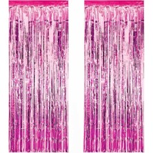 Bal10 Dünyası 2 Adet 90 cm × 200 cm Metalize Arka Fon Kapı Perdesi Püsküllü Fon Süsü Pembe