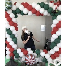 Bal10 Dünyası Pastel Yeşil Kırmızı Beyaz Balon Zincir Set Noel Kutlama Yılbaşı 100 Adet