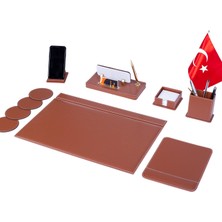İsimlik Sepeti Bayraklı Taba Alaska Deri Sümen Takımı Masa Isimliği Sümen Seti