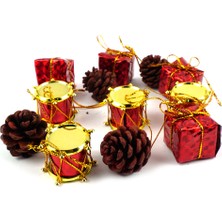 Partijet Yılbaşı Çam Ağacı Süs Seti Kırmızı 12'li