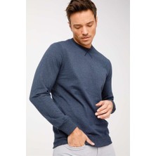 İGS Erkek Indigo Modernfit / Dar Kalıp Bisiklet Yaka Sweatshirt