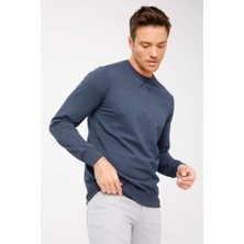 İGS Erkek Indigo Modernfit / Dar Kalıp Bisiklet Yaka Sweatshirt
