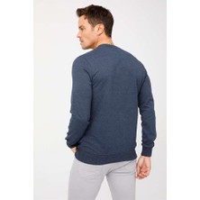İGS Erkek Indigo Modernfit / Dar Kalıp Bisiklet Yaka Sweatshirt