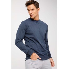 İGS Erkek Indigo Modernfit / Dar Kalıp Bisiklet Yaka Sweatshirt