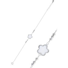 Sümer Telkari Yoncalı Beyaz Mineli Rodyumlu Gümüş Bileklik