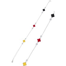 Sümer Telkari Yoncalı Renkli Mineli Rodyumlu Gümüş Bileklik