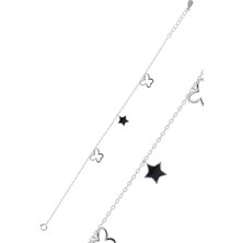 Sümer Telkari Kelebek Yıldızlı Mineli Rodyumlu Gümüş Bileklik