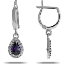 Sümer Telkari Mistik Topaz Taşlı Damla Mini Rodyumlu Gümüş Küpe