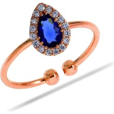 Sümer Telkari Safir Taşlı Damla Mini Rose Gümüş Yüzük