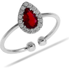 Sümer Telkari Lal Taşlı Damla Mini Rodyumlu Gümüş Yüzük