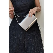 Nazart Kadın Kumaş Gümüş Abiye Clutch Portföy Kadın Gece Çantası